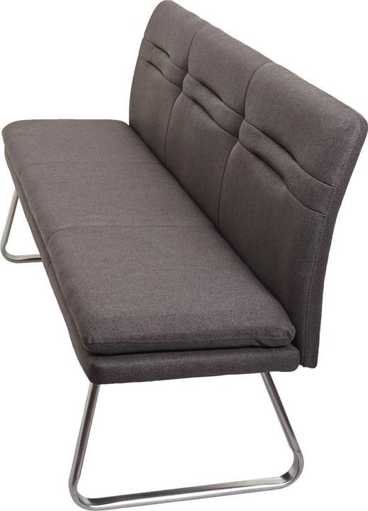 Produktbild Swisshandel24 Sitzbank, Esszimmerbank Bank Polsterbank, Rückenlehne Stoff/Textil Edelstahl gebürstet - grau-braun (180 cm)