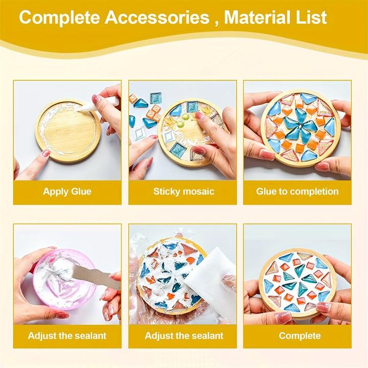 Produktbild Activity Board DIY Glasmosaikfliesen für Handwerk, gemischte Farbe Mosaik Kits mit hölzernen Untersetzer für