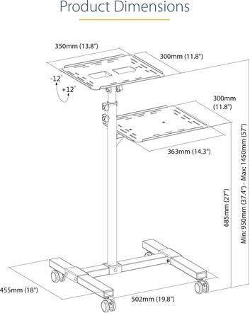 Actual product image StarTech Mobile projector and laptop stand/cart - Heavy duty projector stand (2 shelves, each ) -... (Ceiling)