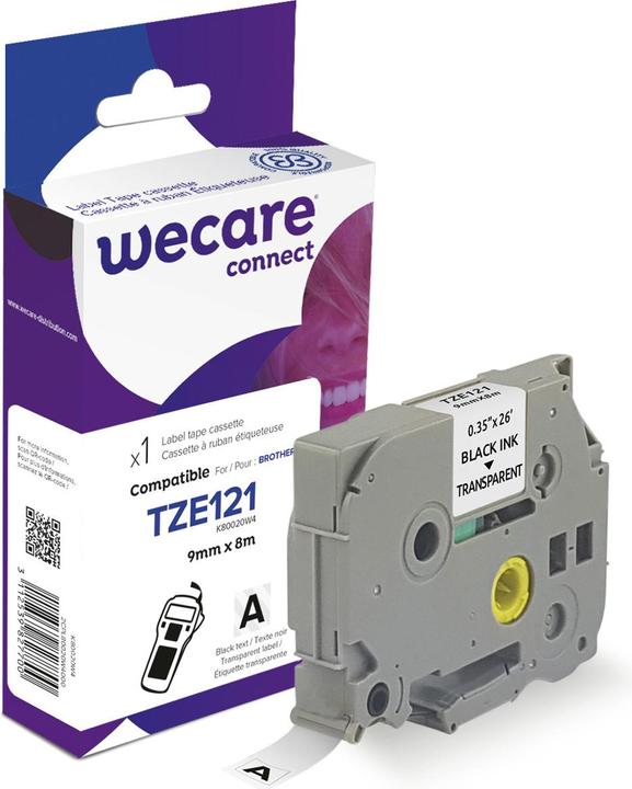 Produktbild Wecare Schriftband kompatibel zu BROTHER TZE-121 schwarz auf transparent (0.90 cm, Transparent)