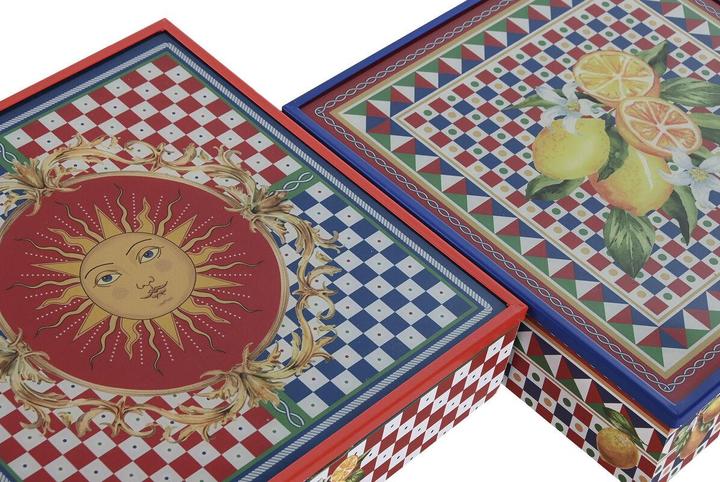 Produktbild Esprit Teebox Home Blau Rot Bunt Metall Kristall Holz MDF 24 x 24 x 6,5 cm (2 Stück)