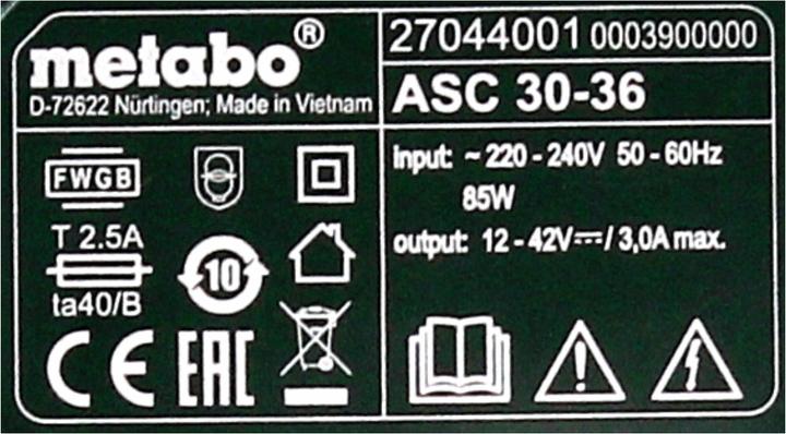 Actual product image Metabo Charger ASC 30-36 V AIR COOLED 14,4-36V ( 627044000 ) (36 V)