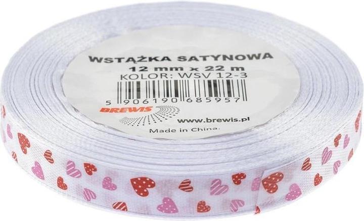 Actual product image Brewis Weisses Herz-Satinband, 12 mm x 22 m (Gift ribbon)