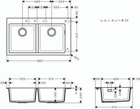 Produktbild hansgrohe HG Einbauspüle 370/370 S510-F770 betongrau (Einbauspüle, 50 cm, 86.50 cm)