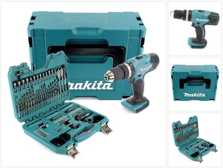 Produktbild Makita DHP 453 ZJ Akku Schlagbohrschrauber 18V 42Nm im Makpac + 100 tlg. Bit, Bohrer & Steckschlüsse (Akkubetrieb)