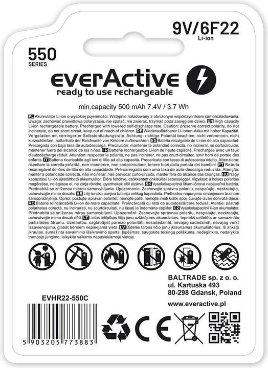 Produktbild Everactive EVHR22-550C (1 Stk., 9V Block, 500 mAh)