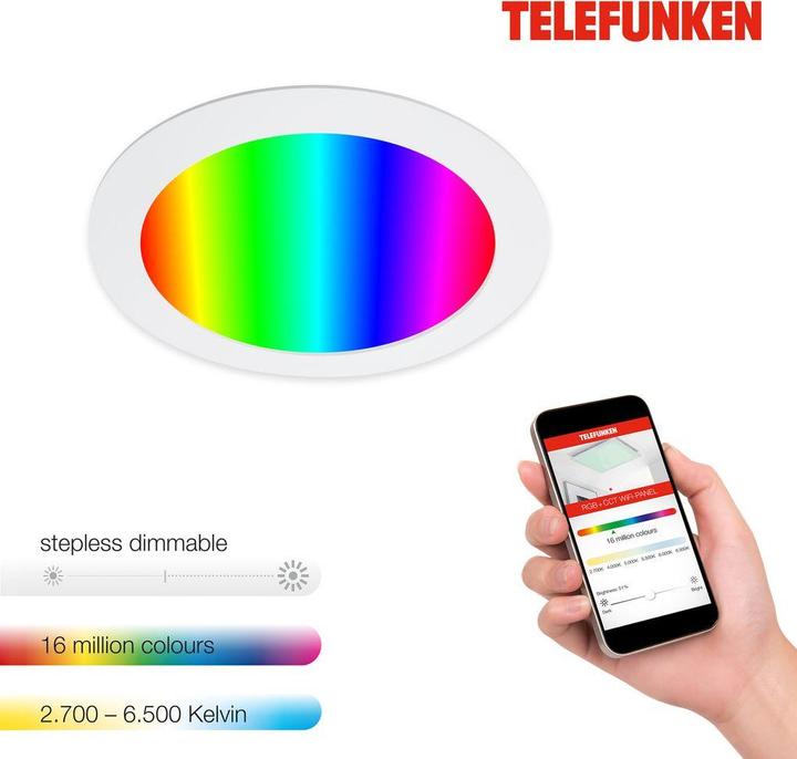 Immagine prodotto Telefunken Luce da incasso a LED dimmerabile IP23 WiFi RGBW 12W 1200 lm bianco caldo - bianco luce diurna (1200 lm)