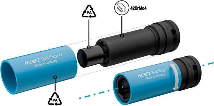 Immagine prodotto HAZET Inserto chiave a bussola per avvitatori ad impulso ∙ Ad esagono 903SLG-17 ∙ Attacco quadro, c… (17 mm)