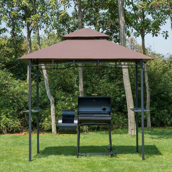 Actual product image Outsunny Barbecue gazebo Flame-retardant double roof Coffee brown+black 245 x 148 x 252 cm (245 cm, 150 cm)