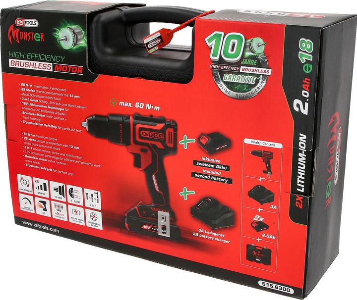 Produktbild KS Tools eMONSTER Brushless-Akku-Schlag-Bohr-Schrauber-Satz, 4-tlg | 18 Volt, 2 Akkus und Ladegerät (Akkubetrieb)