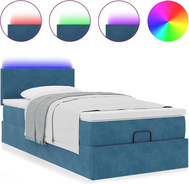 Produktbild VidaXL Ottoman-Bett mit Matratze Dunkelblau 90x200 cm Samt (90 x 200 cm)