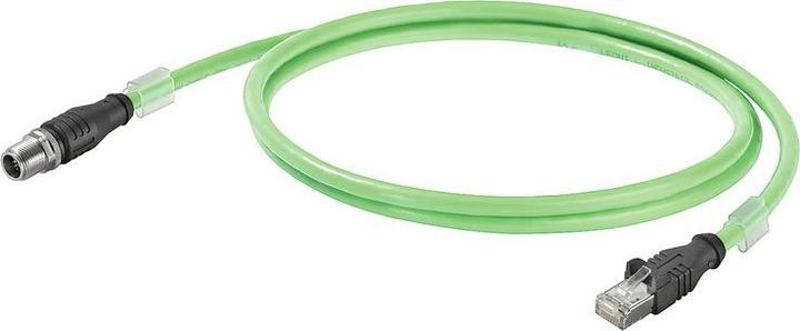 Actual product image Weidmüller 1457580005 Sensor/actuator data connector, pre-assembled M12 plug, straight 0.5 (S/FTP, CAT6a, 0.50 m)