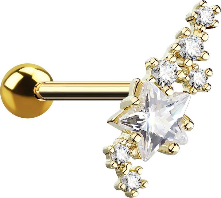 Immagine prodotto Star Piercing Micro Barbell 14k vergoldet Kristallgruppe mit Stern (Acciaio chirurgico 316L, Ottone)