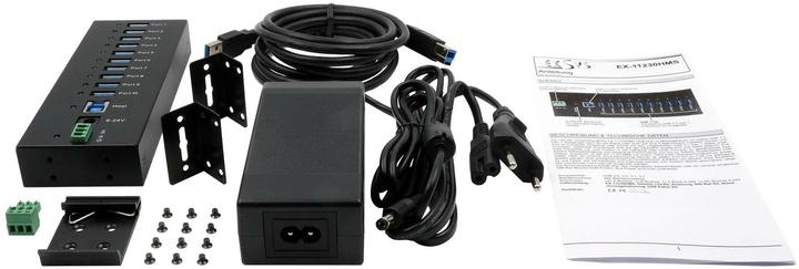 Produktbild Exsys 10 Port USB 3.0 HUB Metall-Gehäuse, inkl. Netzteil 12V/5A, USB 3.0 Kabel, Din-Ra (USB-B, 10 Ports)