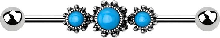 Produktbild Star Piercing Barbell silber Tribal silber mit rundem Türkis Stein (Chirurgenstahl 316L, Messing)