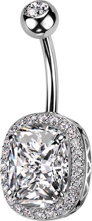 Star Piercing Banane silber mit Kugel Kristall silber und grossem Kristall silber (Messing, Chirurgenstahl 316L)