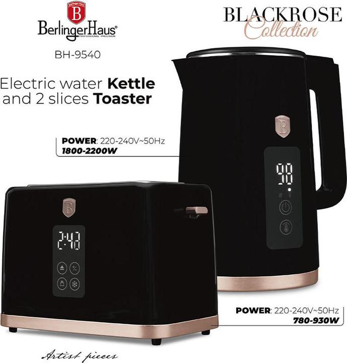 Produktbild BerlingerHaus Haus Wasserkocher & Toaster mit Digitalanzeige Black Rose Collection (1.70 l)