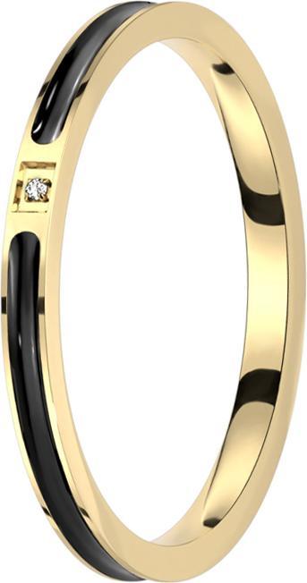 Image du produit Star Piercing Bague plaquée or avec émail noir au centre et cristal argenté (52, Acier)