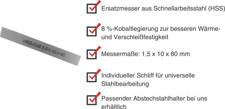 Actual product image Paulimot HSS-Ersatzmesser 1,5 x 10 x 80 mm (8 % Kobalt) für Abstechstahlhalter (1 Sheets)