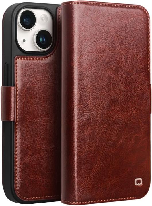 Actual product image QiAlino Fourre Flip cuir véritable avec fermeture magnétique foncé (Apple iPhone 14)