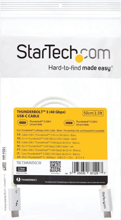 Image du produit StarTech CÂBLE THUNDERBOLT 3 0.5M (0.50 m, USB 3.1)