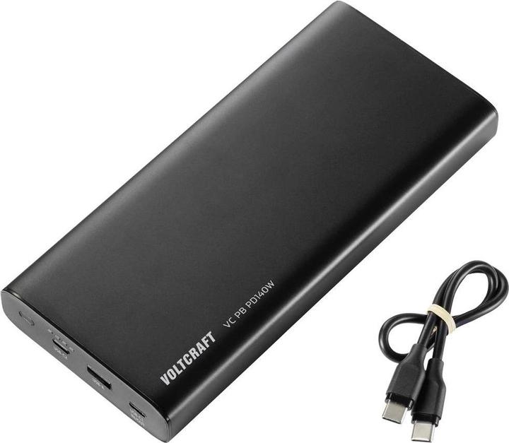 Actual product image Voltcraft VC PB PD140W Powerbank 22400 mAh Quick Charge 3.0, Power Delivery 3.0 Li-Ion Black (matt) Statusan (22400 mAh, 5 W, 82.88 Wh)