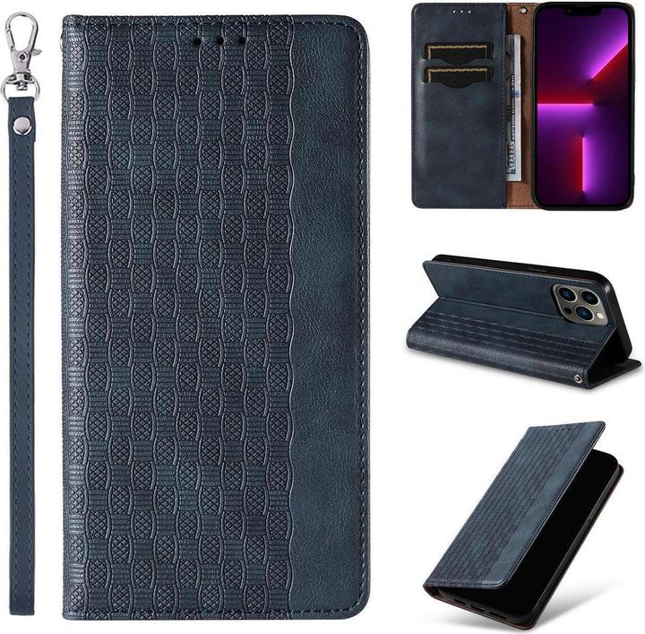 Actual product image Hurtel Magnet Strap Case Case for iPhone 14 Pro Max Flip Wallet Mini Lanyard Stand Blue (Apple iPhone 14 Pro Max)