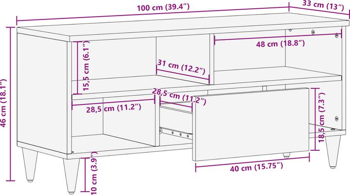 Actual product image VidaXL TV cabinet 100x33x46 cm made of solid mango wood (100 x 33 x 46 cm)
