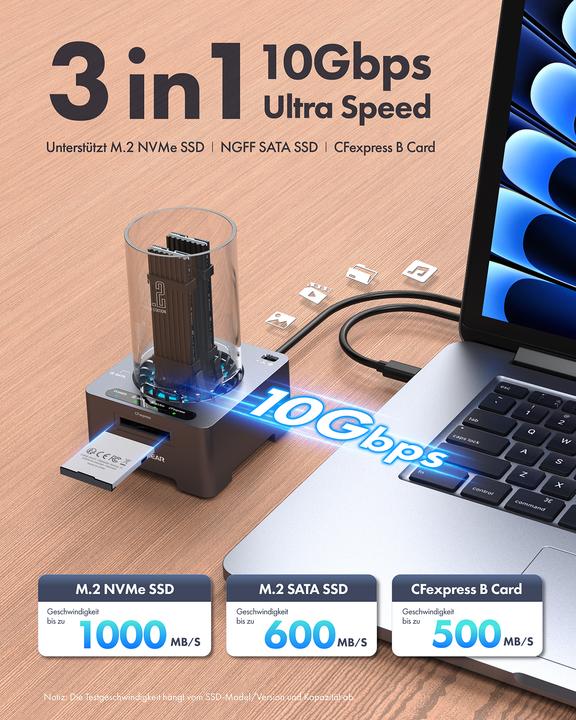 Actual product image Graugear Docking + card reader for 1x M.2 NVMe, 1x M.2 NGFF, 1x CF-Express