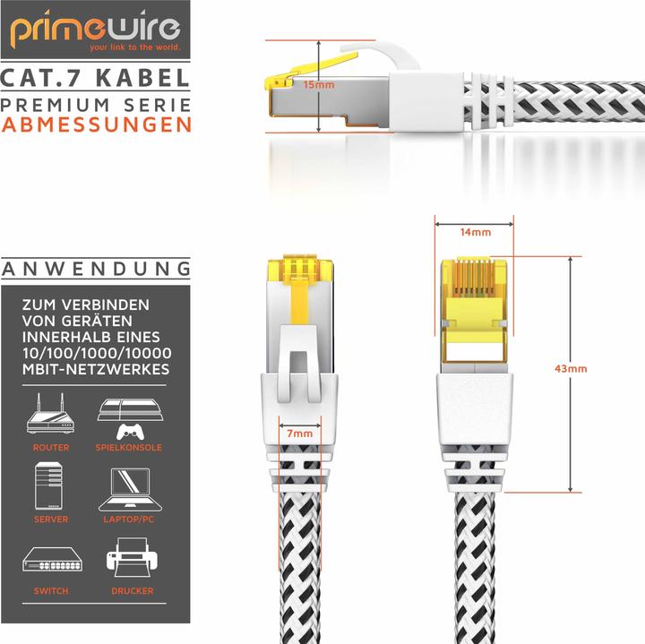 Produktbild Primewire CAT.7 Netzwerkkabel Baumwollmantel, Gigabit Ethernet CAT 7 LAN Kabel, 10000 Mbit/s Patchkabel (S/FTP, CAT7, 7.50 m)