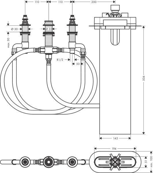 Immagine prodotto hansgrohe Corpo di base per raccordi a 4 fori per vasca da bagno