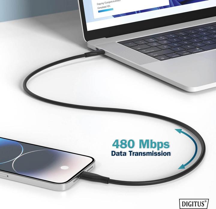 Actual product image Digitus USB-C silicone connection cable, 1m, black (1 m, USB 2.0)