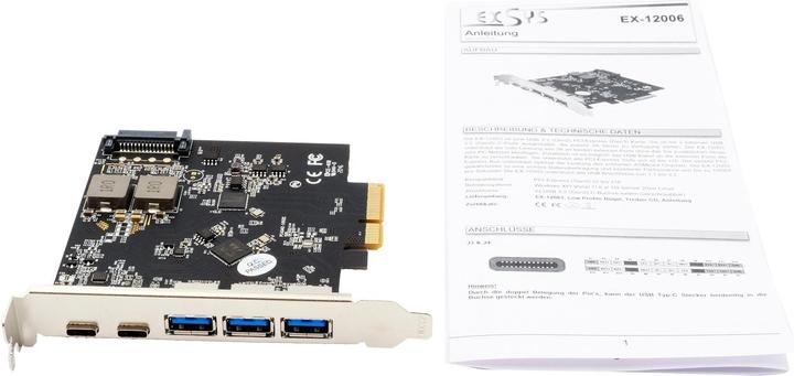 Image du produit Exsys Carte PCIe (x2) GmbH USB 3.2 Gen2 à 5 ports (connecteurs 3A+2C)