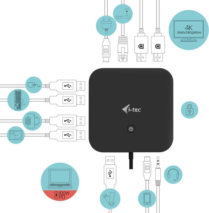 Immagine prodotto i-tec Dual DP USB-C Power Delivery 4k Dock (USB-C, 3 Porti)