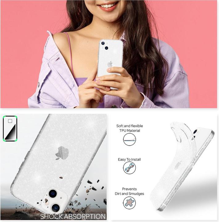 Produktbild Nalia Klare Glitzer Silikon Handyhülle (Apple iPhone 13 mini)