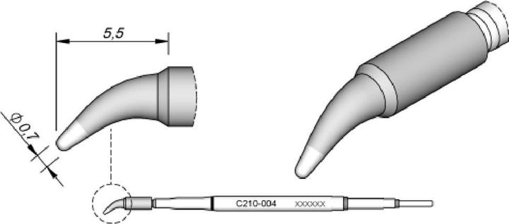 Actual product image JBC Soldering tip series C210, round shape, C210004/Ø 0.7 mm, curved (Soldering tip)