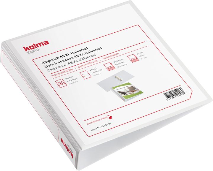 Produktbild Kolma Ringbuch Vario A5 XL 2 Ringe Füllhöhe 3 cm weiss (A5, 47 mm, 1 Stück)
