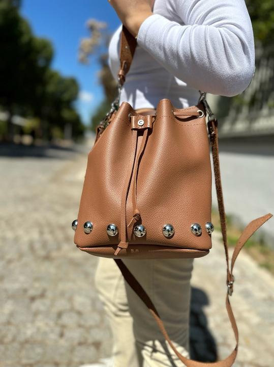 Immagine prodotto Only-Bags.Store Borsa a secchiello in pelle nera, borsa in pelle con borchie, borsa a tracolla, borsa a tracolla