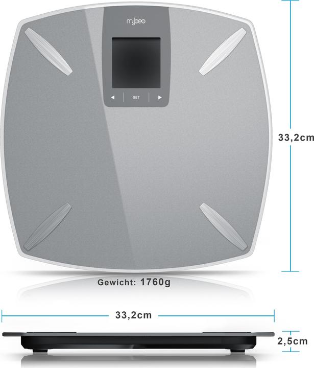 Actual product image Mybeo Digital body fat scale made of glass, personal scale, determination of body fat, water percentage (180 kg)