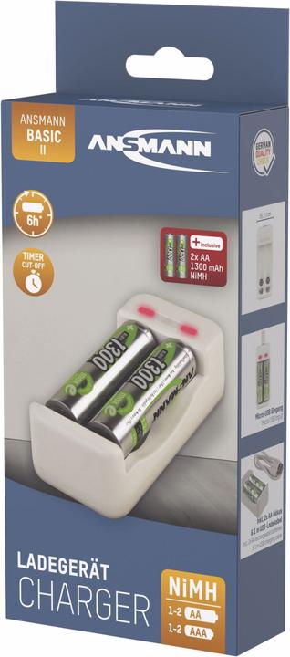 Immagine prodotto Ansmann Caricabatterie Basic II incl. 2 x AA 1300mAh batteria ricaricabile (1 pz., AA, 1300 mAh, Accumulatore di carica elettrica)