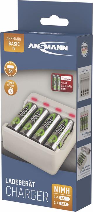 Actual product image Ansmann Charger Basic IV incl. 4 x AA 1300mAh battery (1 pcs., AA, 1300 mAh, Rechargeable battery)