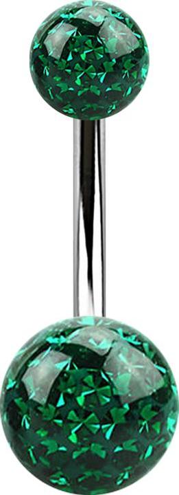 Produktbild Star Piercing Banane silber mit zwei Kristall Kugeln grün Epoxy Schutzschicht (Chirurgenstahl 316L, ohne Messing)