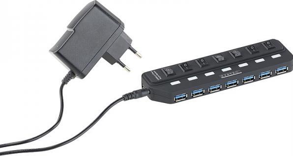 Produktbild Xystec Aktiver USB-3.0-Hub mit 7 Ports, einzeln schaltbar, 2-A-Netzteil
