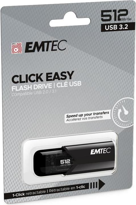 Immagine prodotto Emtec B110 Click Easy 3.2 USB Flash Drive 512 GB USB Type-A 3.2 Gen 2 (3.1 Gen 2) Nero (512 GB, USB-A)