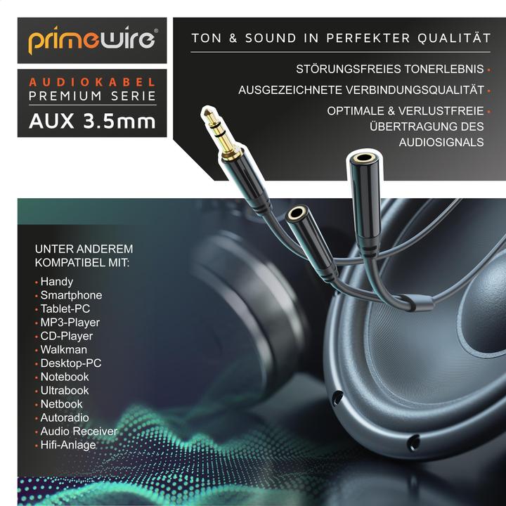 Immagine prodotto Primewire Adattatore audio da jack da 3,5 mm a 2x jack da 3,5 mm, 15 cm, adattatore audio stereo AUX a 2x (0.15 m, Connettore da 3,5 mm (AUX))