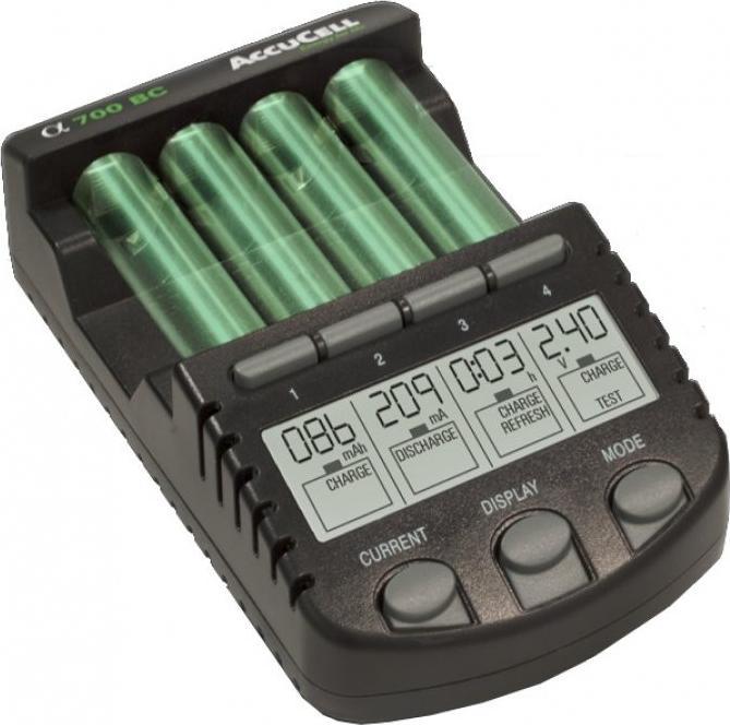 Produktbild AccuCell ALPHA700 Schnellladegerät mit LCD-Display inkl. 4x Sanyo HR-4UTG (4 Stk., AA, 2100 mAh, Ladegerät inkl. Akku)