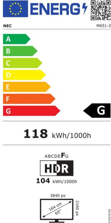 Energielabel Sharp M651-2 65 INCH UHD 500CD/SQM (3840 x 2160 Pixels, 65")