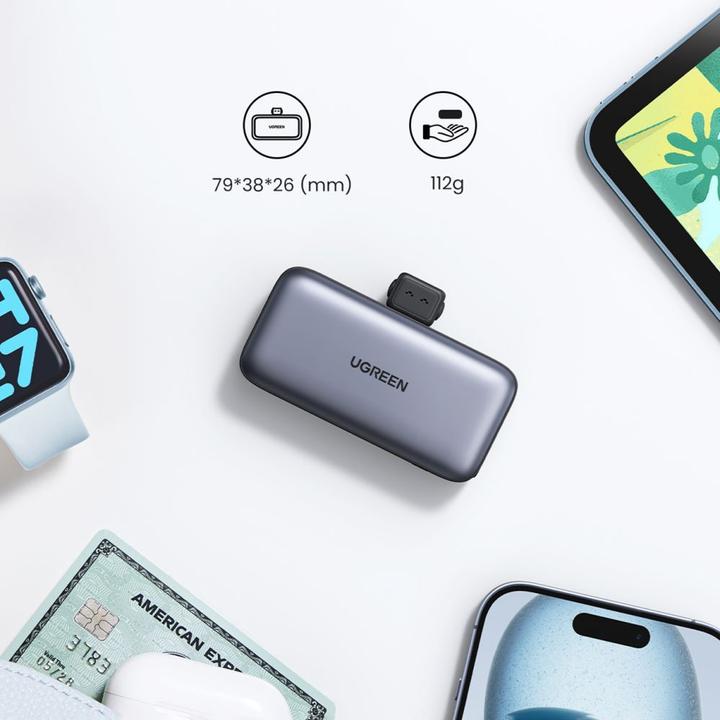 Actual product image Ugreen 5000mAh Power Bank with Built-in USB-C Connector (5000 mAh, 22.50 W, 18 Wh)