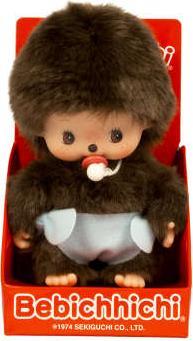 Produktbild Monchhichi Sekiguchi 235370 Original Bebichhichi Junge, aus braunem Plüsch, mit blauer Windel, ca. 15 cm (20 cm)