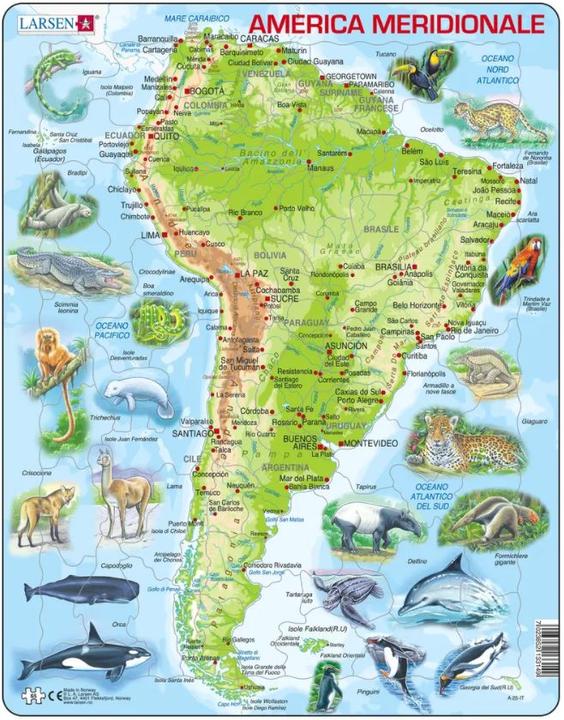 Image du produit Larsen Frame Puzzle - Carte topographique de l'Amérique du Sud (italien) (65 pièces)